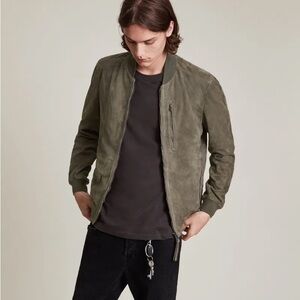 Allsaints Kemble green suede bomber jacket size small